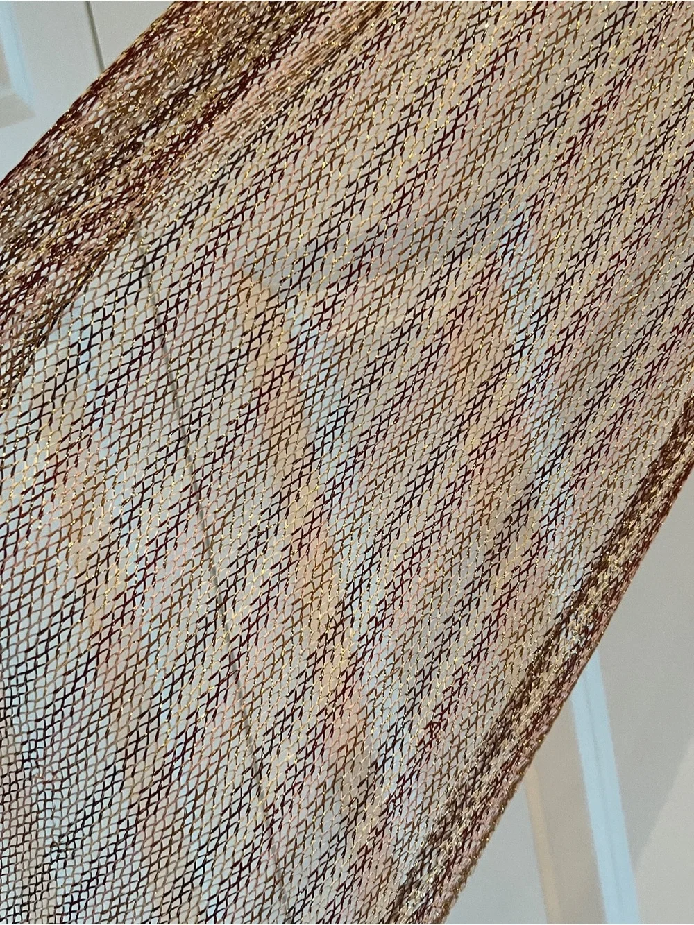 💞 Metallic Mesh Scarf Bronze Gold Shimmer Fringe Lightweight Evening Wrap